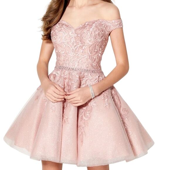 ellie wilde Dresses & Skirts - NWT Ellie Wilde Pink Off Shoulder Sparkle Tulle Prom Dress Size 8